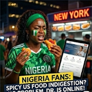 Spicy US Food Indigestion? No Problem, Super Eagles Fans—Your Dr. is Online!